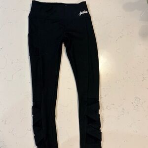 Justice Girls Black Active Leggings - Mesh Lattice Detail - Size 6